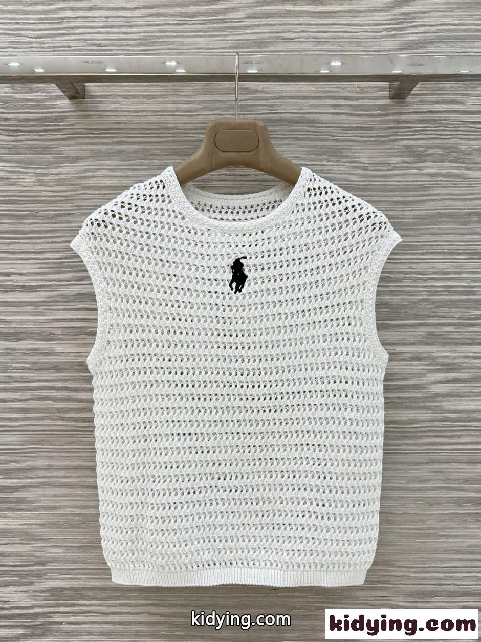 透かし編み メッシュ ベスト ラルフローレン ニット 偽物 ポニー刺繍 ホワイト-2