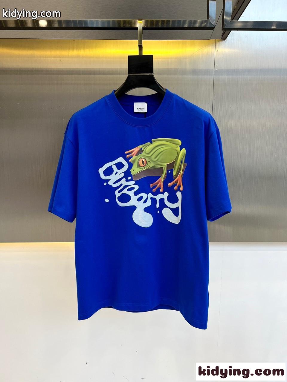 カジュアル フロッグ コットンTシャツ バーバリー 半袖Tシャツ コピー ブルー-0