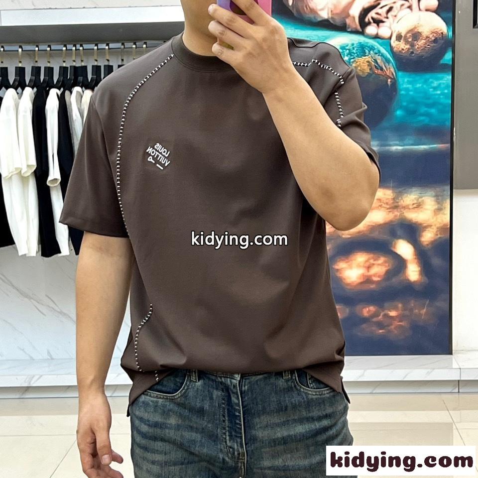カジュアル クルーネック 半袖Tシャツ ルイ・ヴィトン Tシャツ 偽物 コットン ブラウン-1