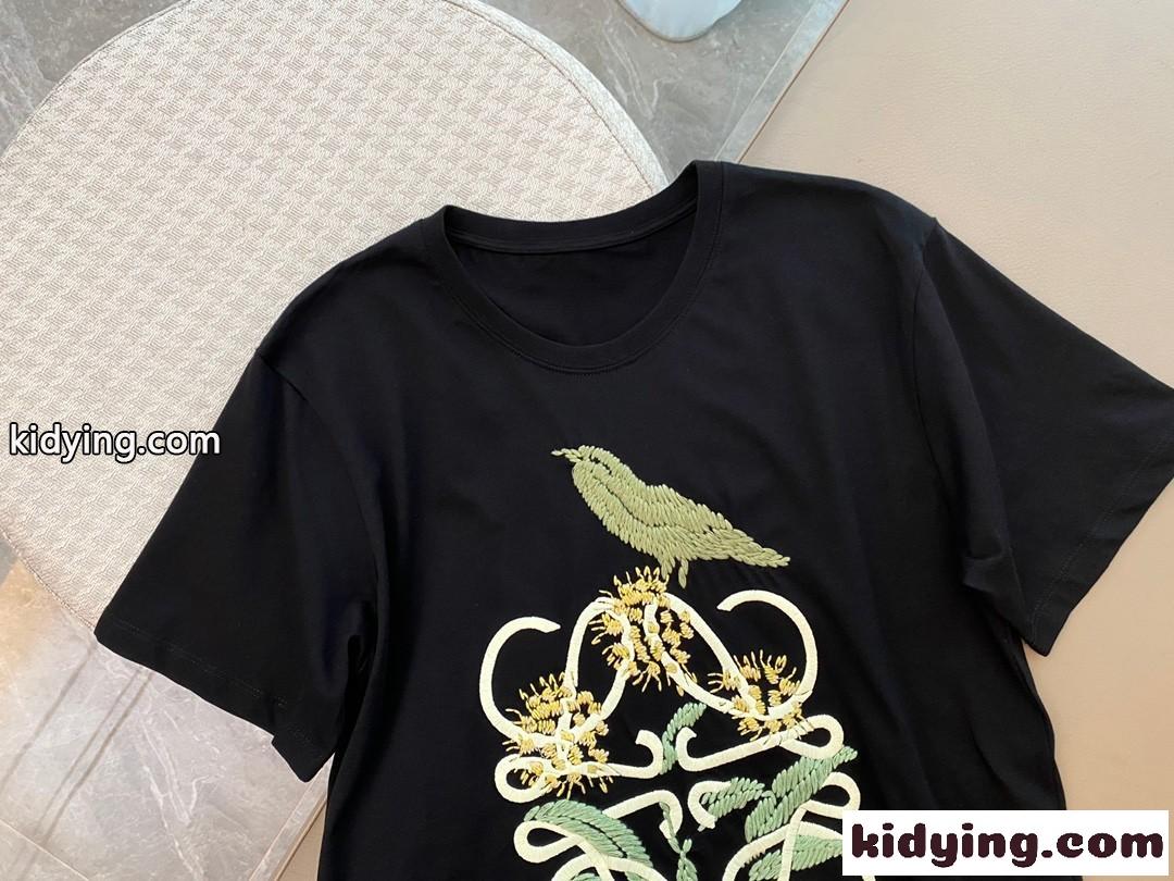 定番 ゆったり ラウンドネック ロエベ 半袖tシャツ コピー シンプル 合わせやすい 刺繍入り ブラック-0