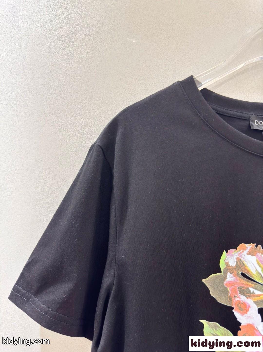 カジュアル おしゃれ プリント 半袖Tシャツ ドルチェ&ガッバーナ Tシャツ コピー ブラック-3