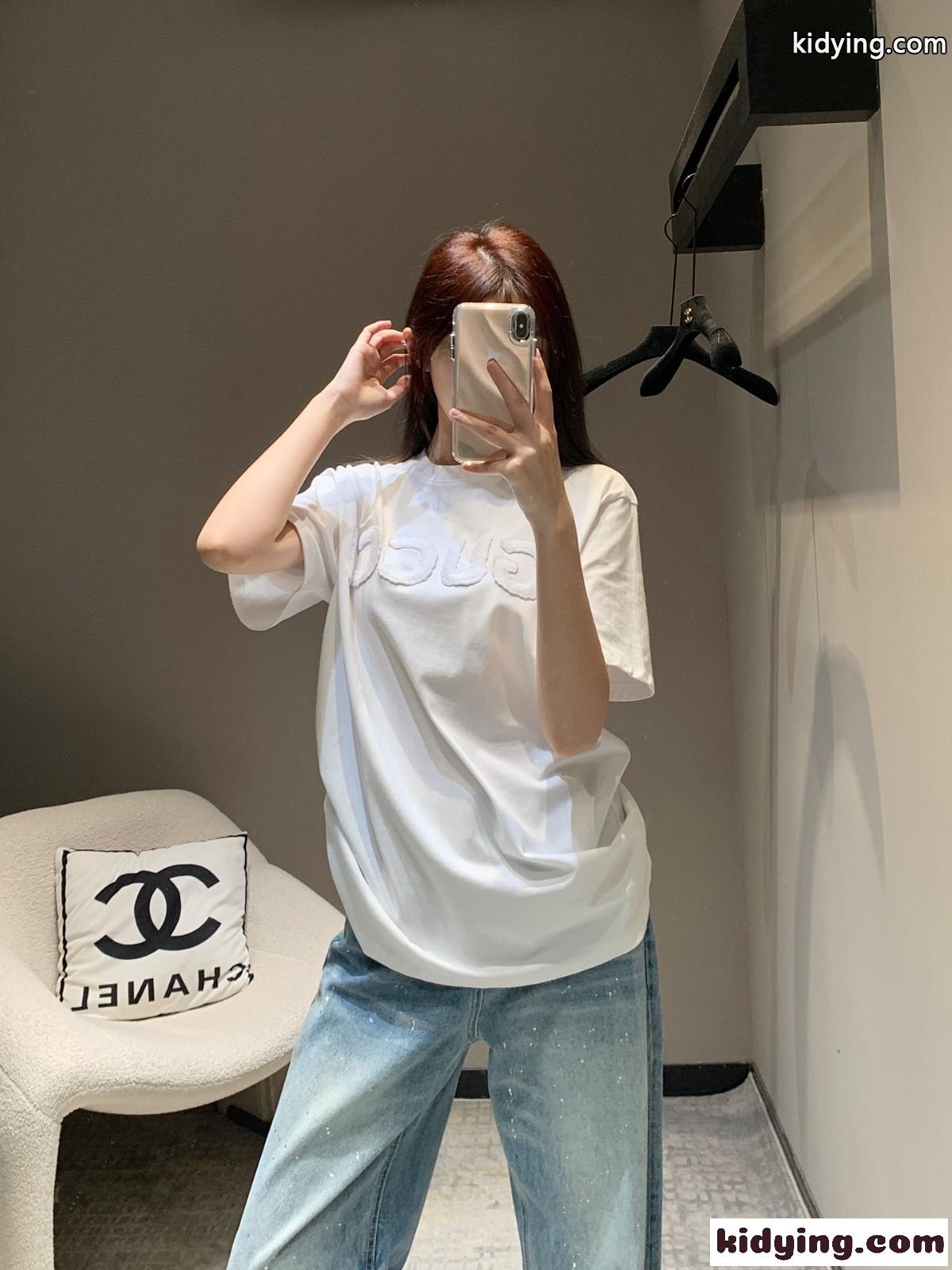 カジュアル ゆったり コットン 半袖Tシャツ グッチ Tシャツ コピー ホワイト-0