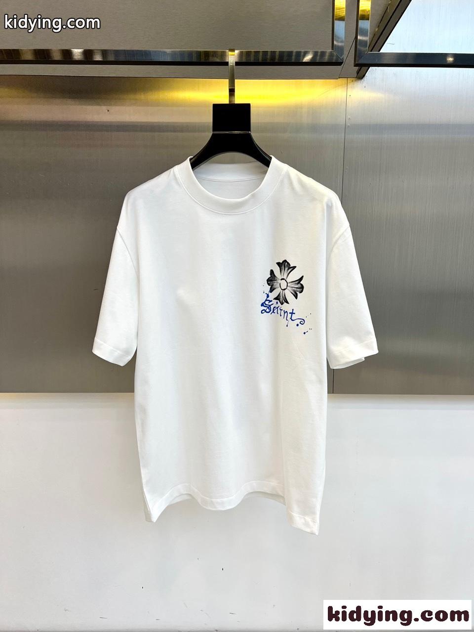ストリート カジュアル コットン 半袖Tシャツ クロムハーツ Tシャツ コピー ホワイト-0