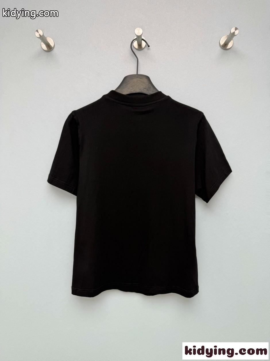 シンプル クルーネック 半袖Tシャツ バーバリー Tシャツ 偽物 コットン ブラック-3