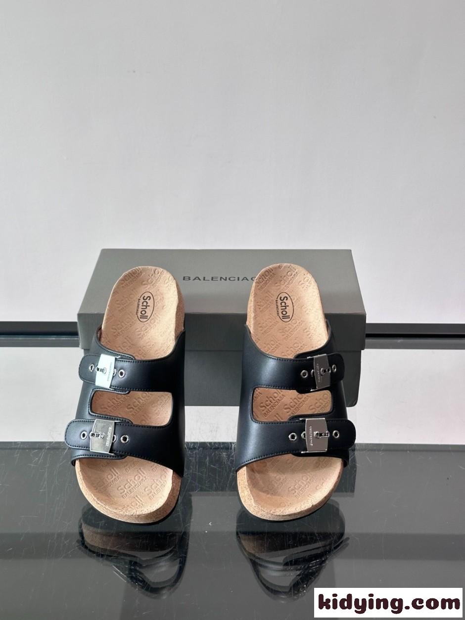 BALENCIAGA × Scholl スライドサンダル バレンシアガ サンダル コピー ブラック-1