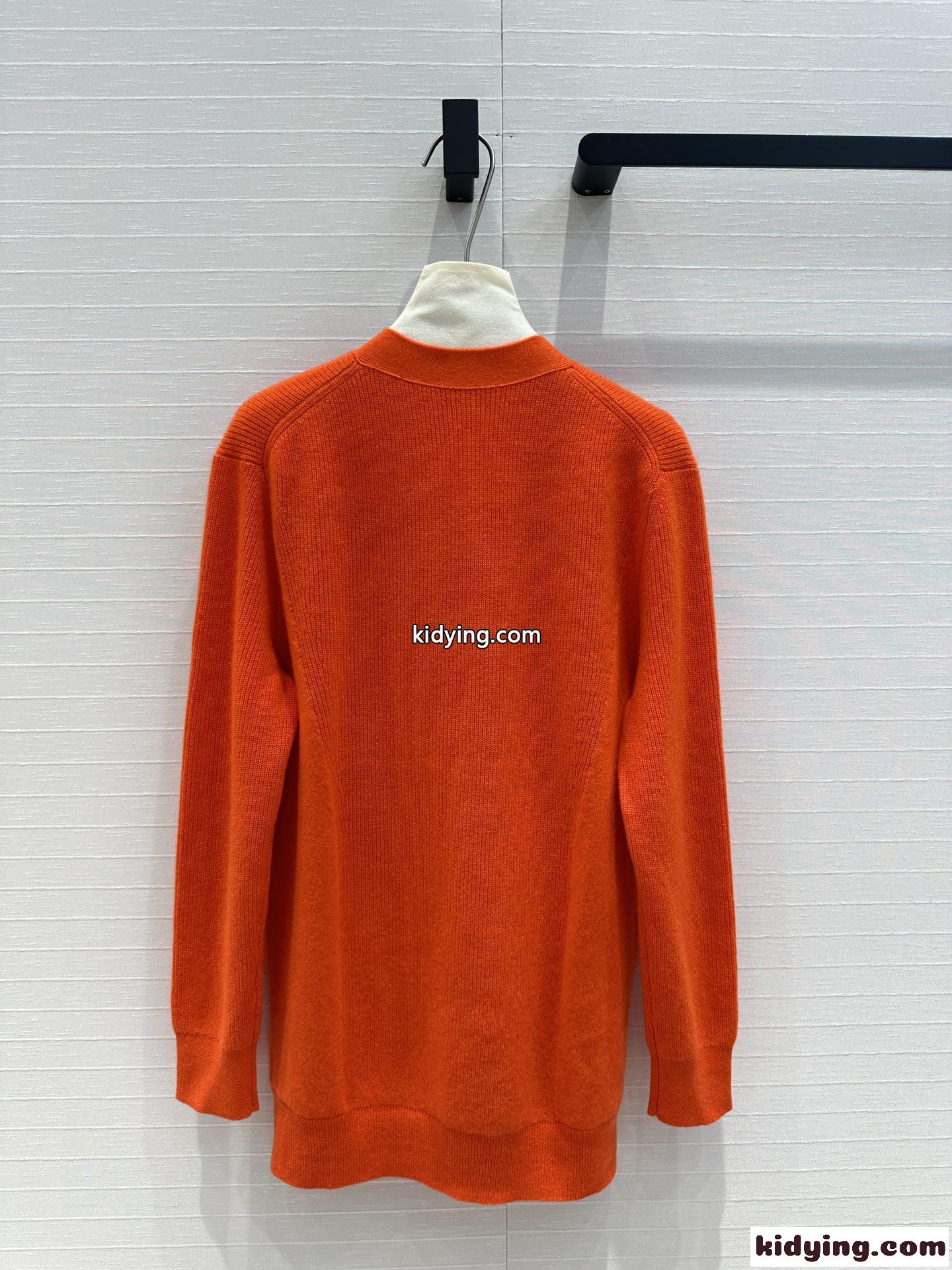 シンプル 上品 カシミヤ カーディガン エルメス ニット コピー オレンジ-4