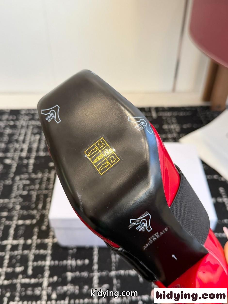ジバンシィ スーパーコピー スライスドスクエア GIVENCHYテープ パンプス パテントレザー レッド-3