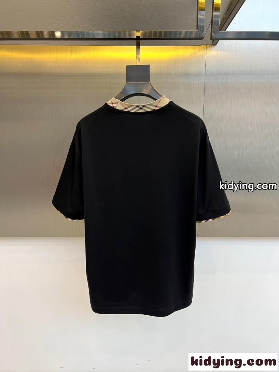 洗練された コットン 半袖Tシャツ バーバリー Tシャツ 偽物 クルーネック ブラック-0