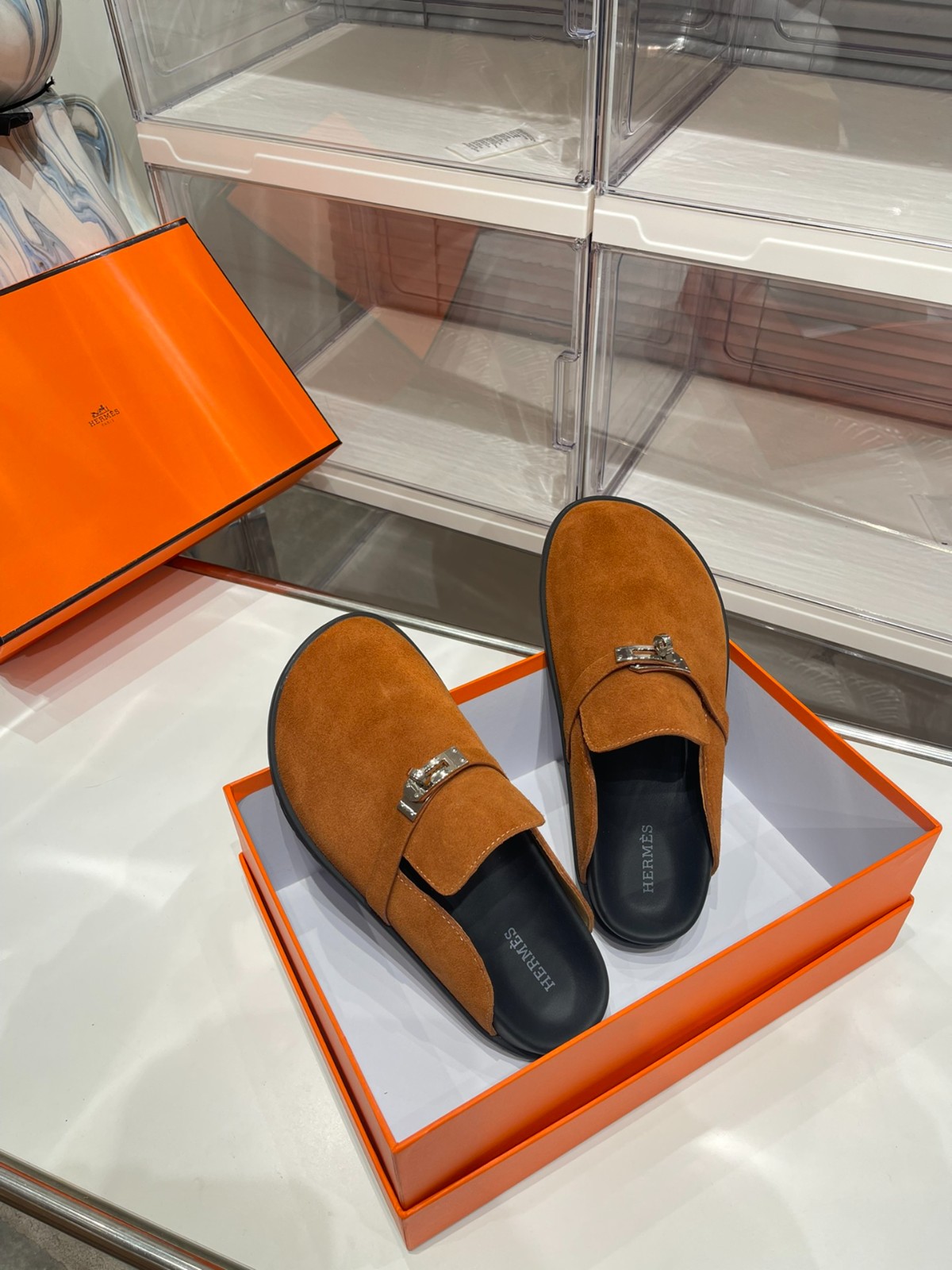 大人気 ケリーバックル クロッグサンダル エルメス サンダル コピー ブラウン-2