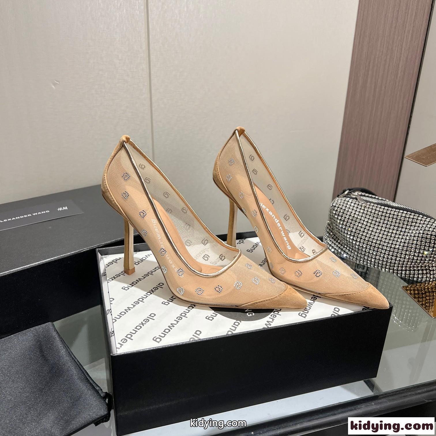 アレキサンダーワング パンプス コピー Delphine メッシュパンプス クリスタル装飾付き ベージュ-0