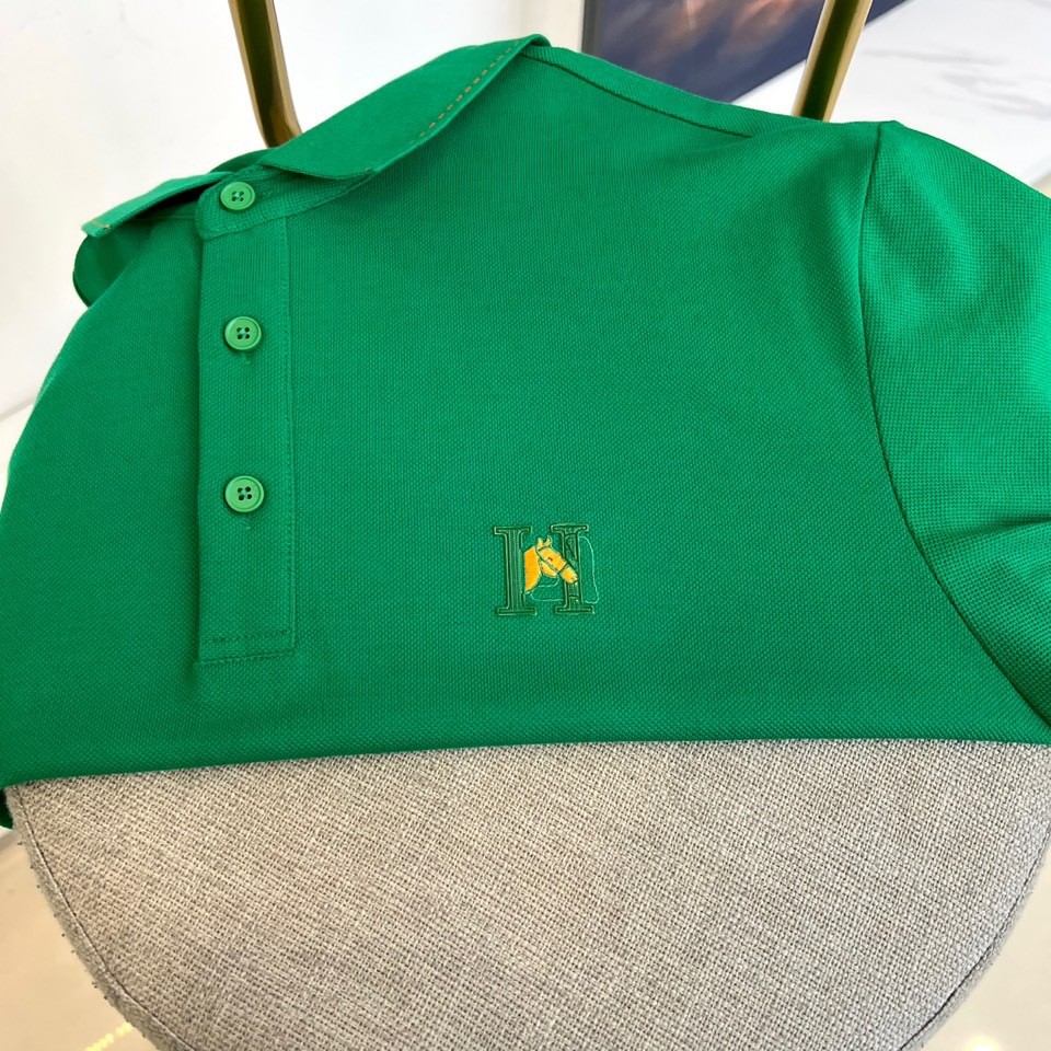 カジュアル 上品 刺繍入り ポロシャツ エルメス Tシャツ 偽物 半袖トップス グリーン-2