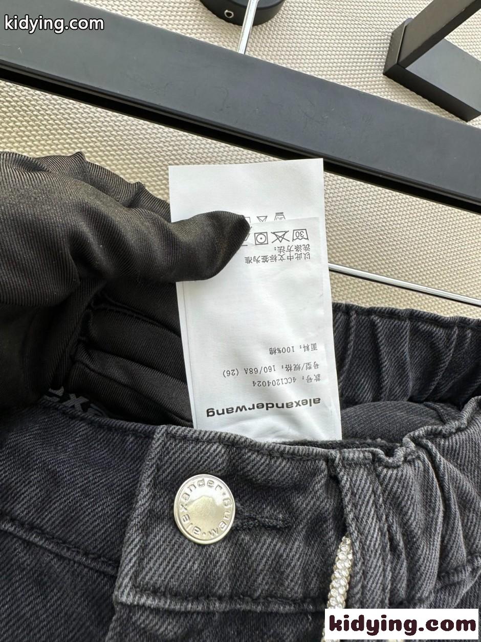 ドローストリング バレルレッグ デニムパンツ アレキサンダーワング ジーンズ 偽物 ブラック-4
