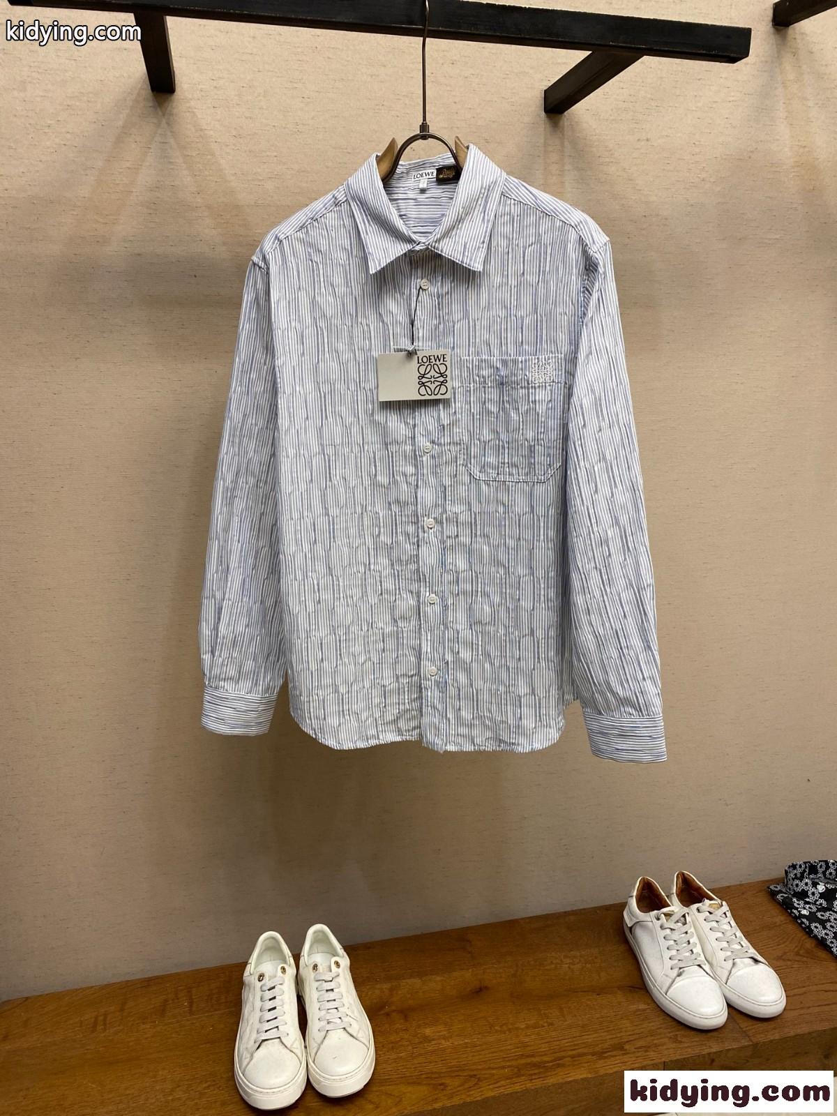 シンプル 上品 コットンブレンド ストライプシャツ ロエベ シャツ 偽物 メンズ-0