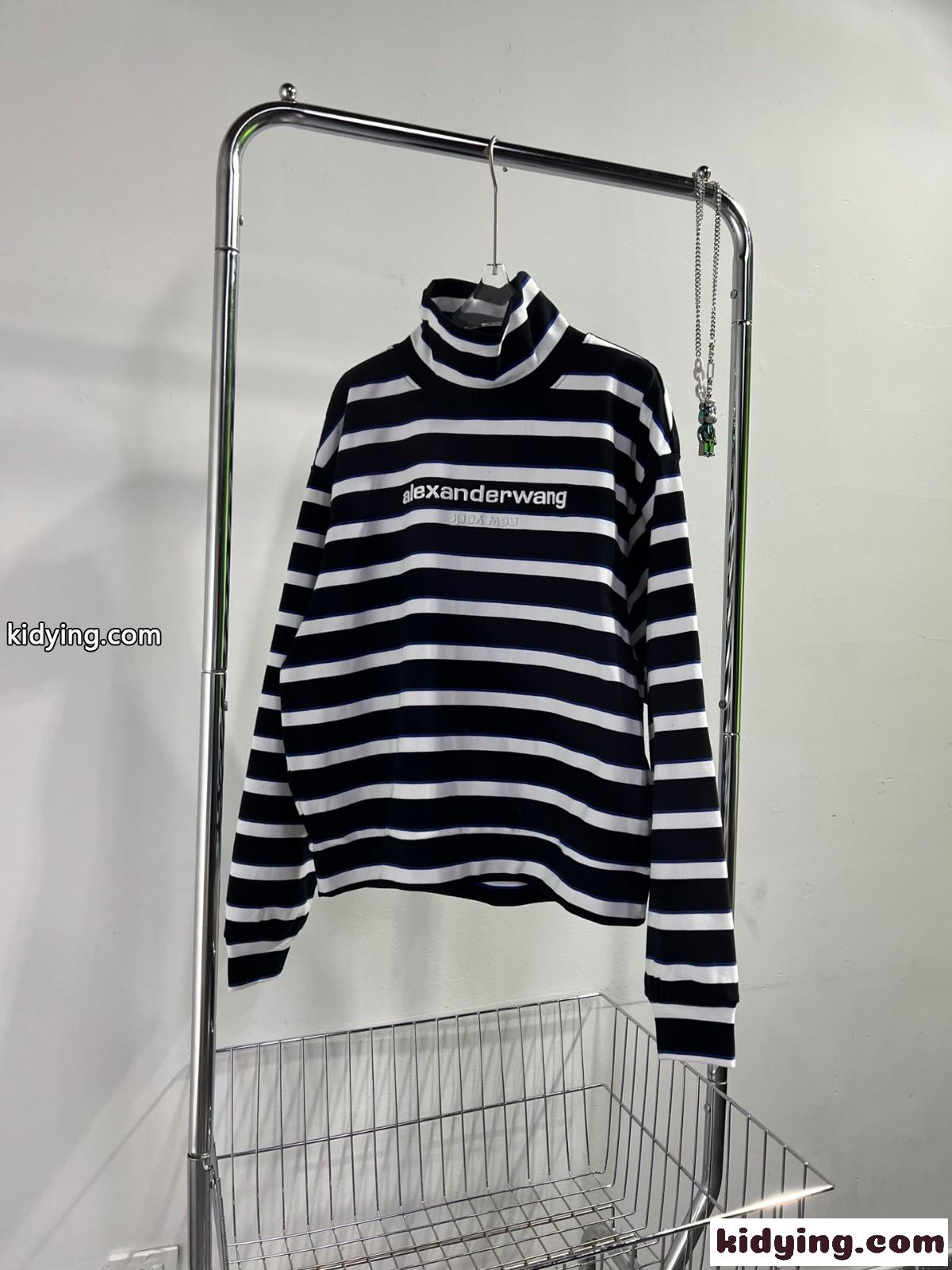 春秋の必須アイテム♪ボーダー柄 ハイネック 長袖 アレキサンダーワング Tシャツ コピー-0