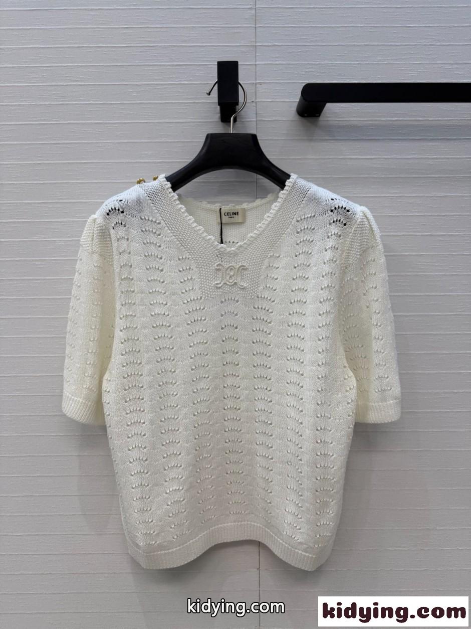 トリオンフ刺繍 透かし編みニットトップス セリーヌ ニット 偽物 コットン-2
