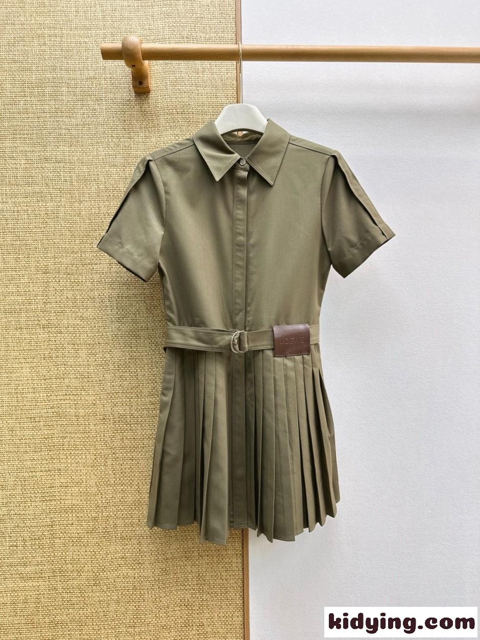 ショートスリーブ プリーツ シャツドレス ロエベ ワンピース 偽物 グリーン-2