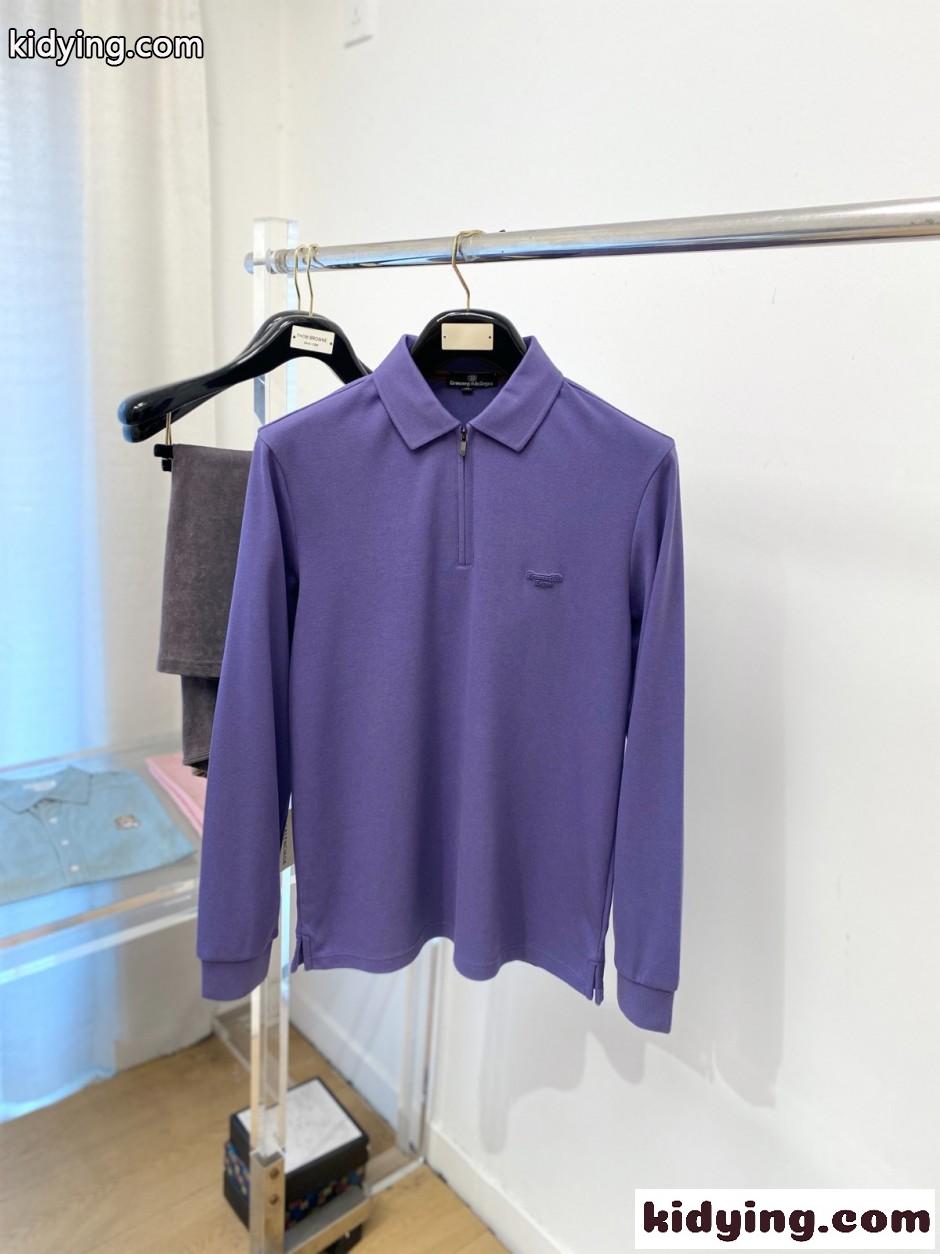 エルメネジルド・ゼニア Tシャツ 偽物 洗練された ハーフジップ 長袖ポロシャツ パープル-0