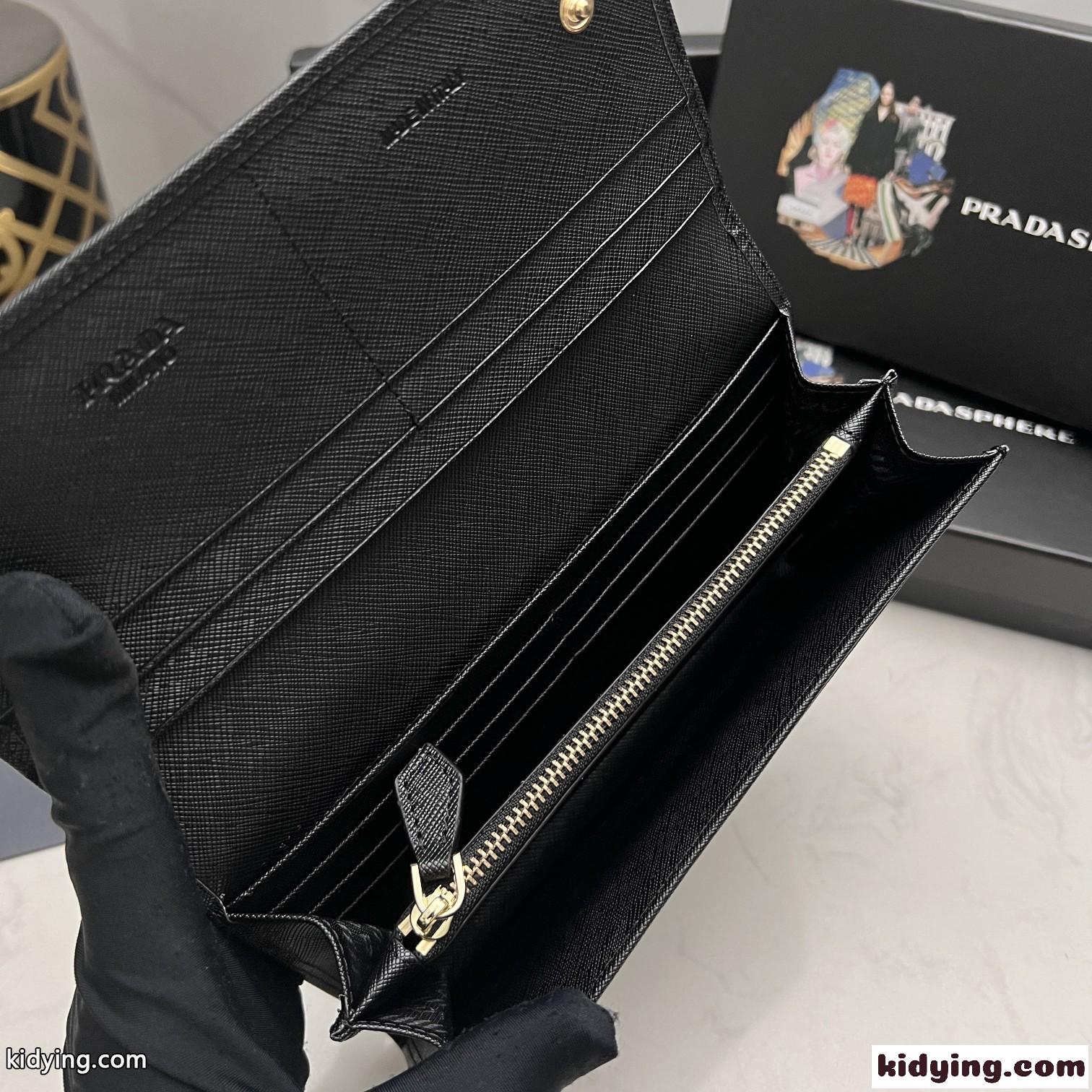 定番 人気 トライアングルロゴ 長財布 プラダ 財布 コピー ブラック-4