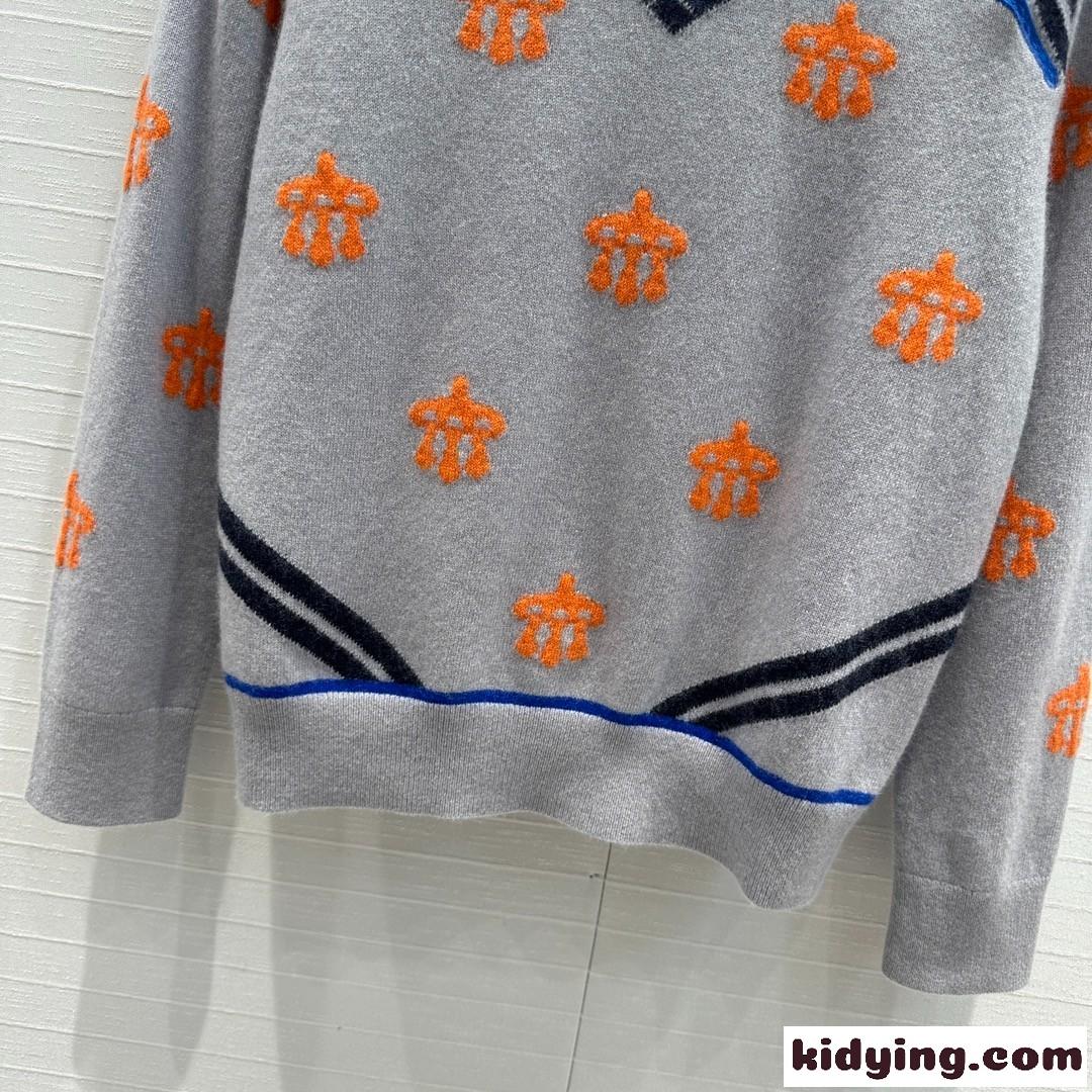 馬銜 刺繍入り ウール&カシミヤ ニット エルメス セーター コピー グレー-2