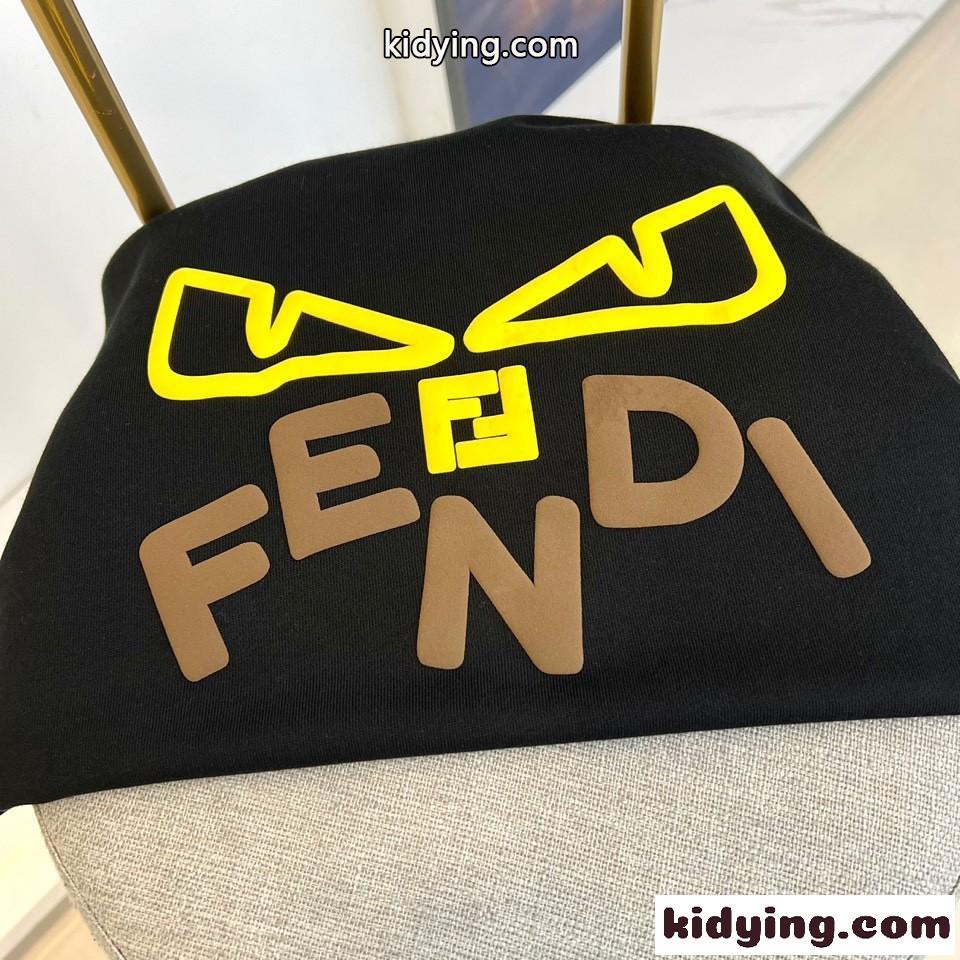 フェンディ Tシャツ コピー カジュアル ロゴ入り クルーネック スウェットシャツ ブラック-1