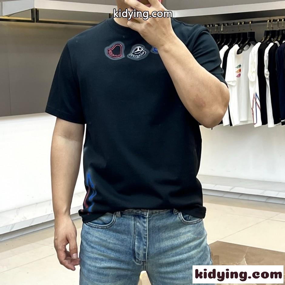カジュアル ロゴ クルーネック 半袖Tシャツ モンクレール Tシャツ 偽物 ブラック-2