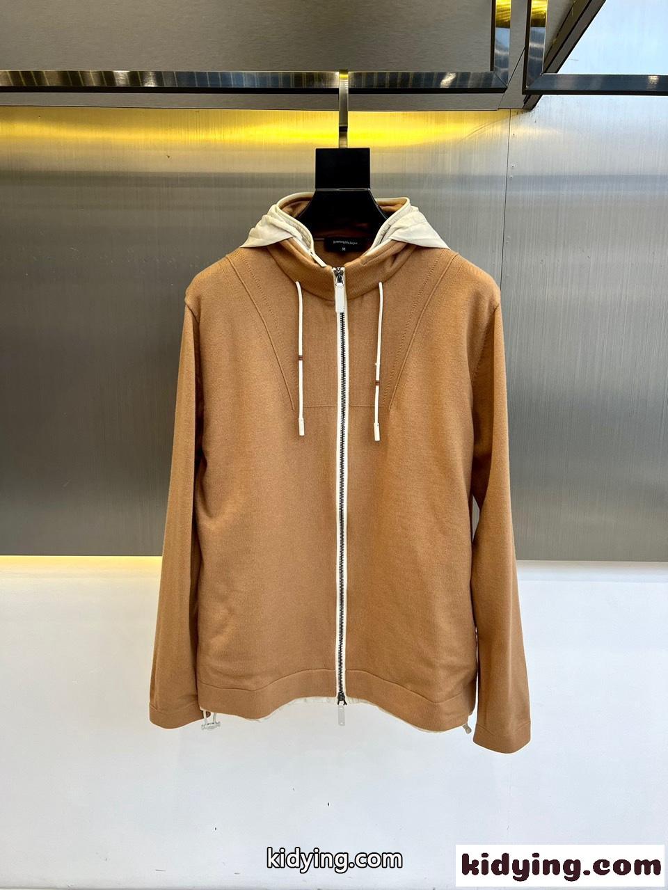 隠しフード付き カシミヤ混 ブルゾン エルメネジルド・ゼニア ジャケット コピー ベージュ-2