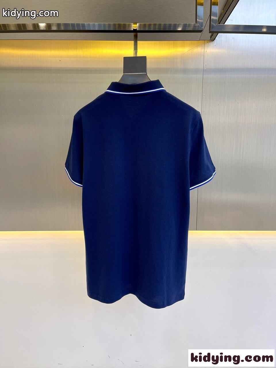 定番 快適 ロゴ コットンピケ 半袖 ポロシャツ プラダ Tシャツ コピー メンズ ブルー-3