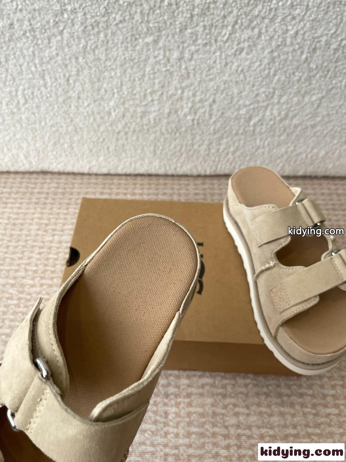 カジュアル スエード 厚底 レディースシューズ アグ サンダル コピー ベージュ-4