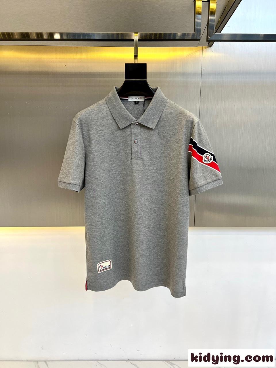 洗練された カジュアル ポロシャツ モンクレール 半袖Tシャツ コピー コットンピケ グレー-1