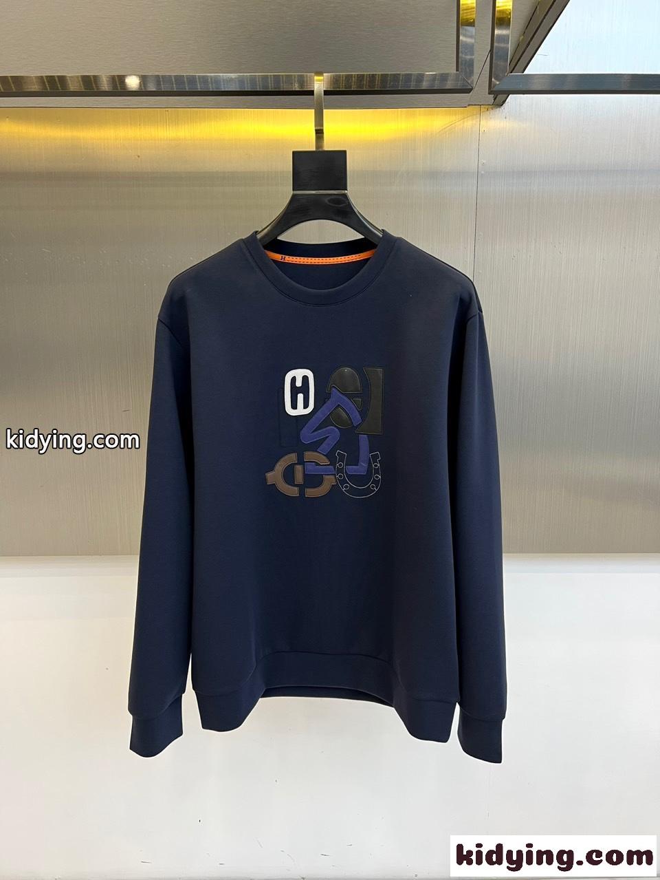 大人気 エルメス Tシャツ 偽物 カジュアル レザーパッチ スウェットシャツ クルーネック-0