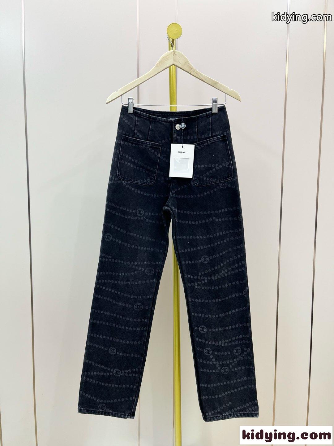 お洒落 プリント デニムパンツ シャネル ジーンズ コピー レディース ブラック-0