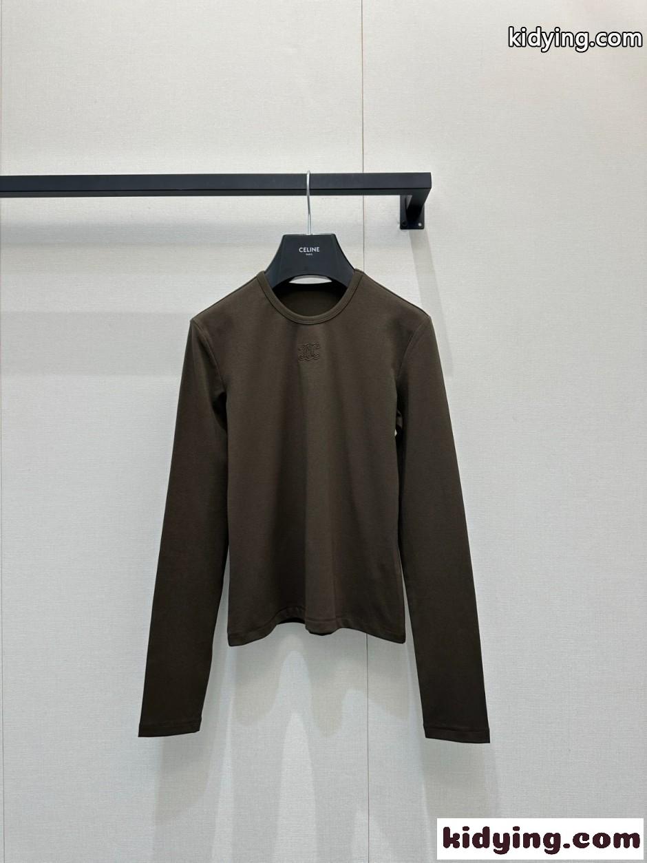 シンプル トリオンフ 長袖Tシャツ セリーヌ Tシャツ コピー ダークブラウン-0