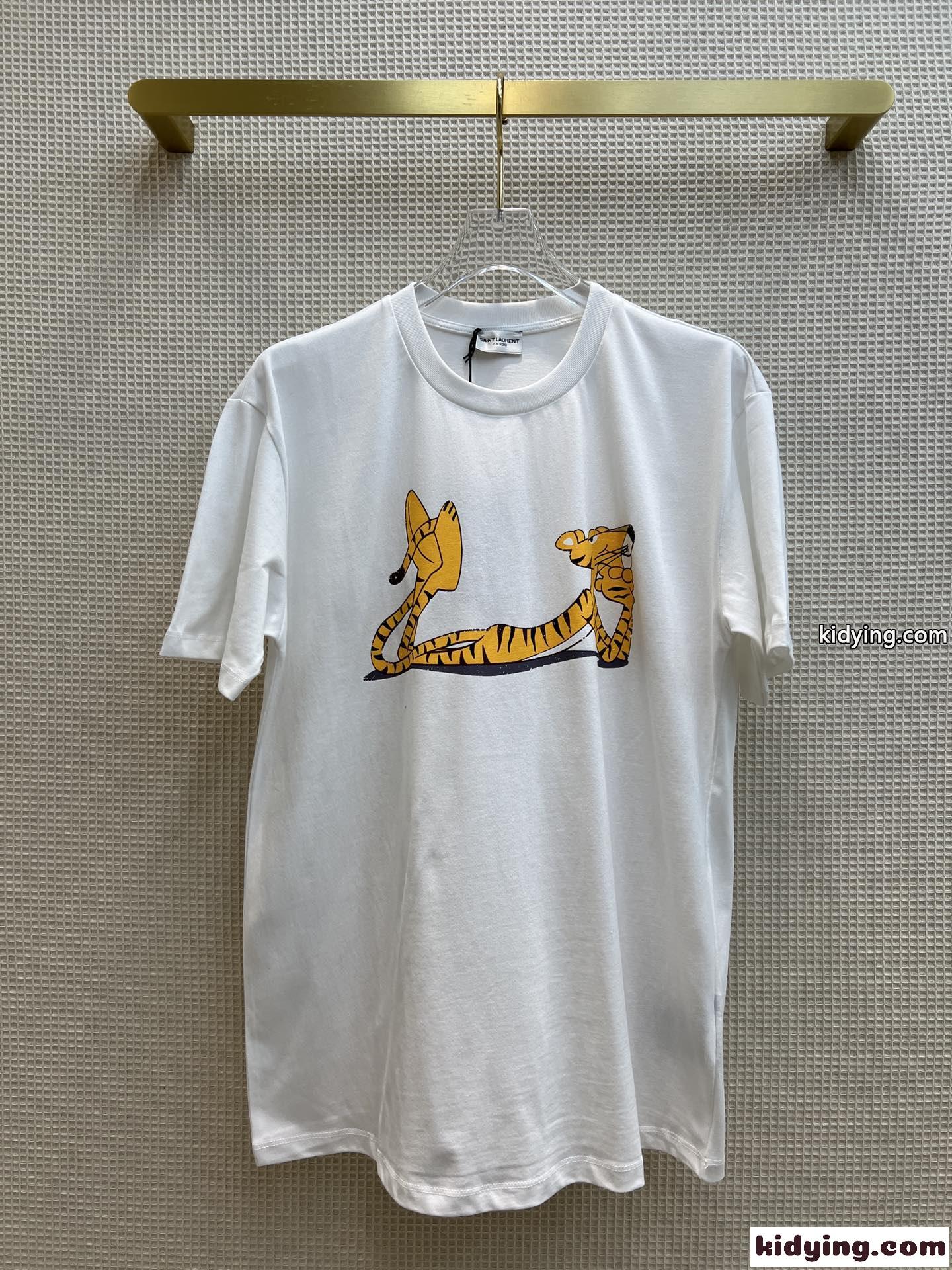 カジュアル ゆったり オシャレ クールネック 可愛い プリント イヴ・サンローラン tシャツ コピー レディース半袖 トップス-2