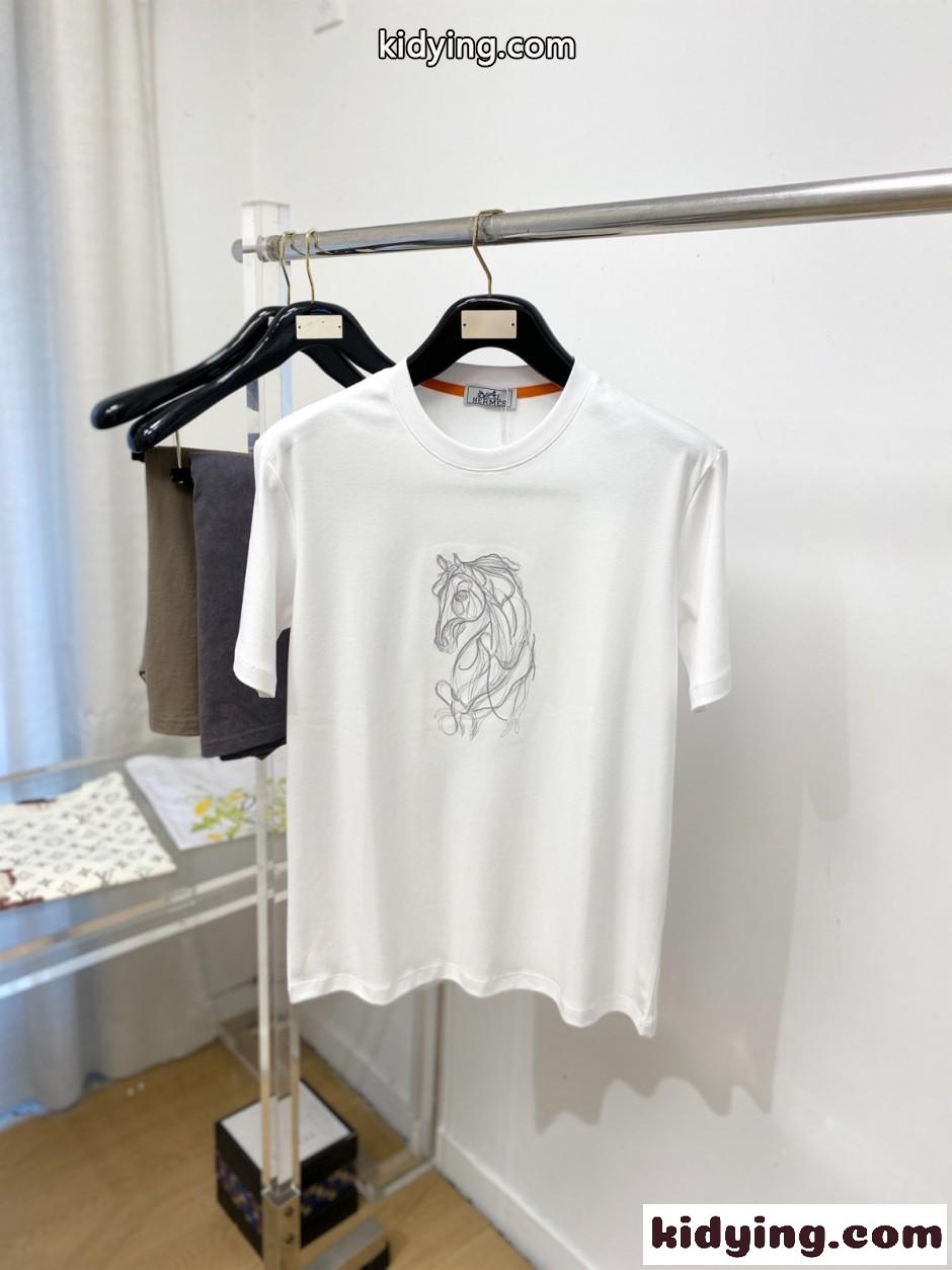 カジュアル 洗練された クルーネック エルメス Tシャツ 偽物 ホワイト-0