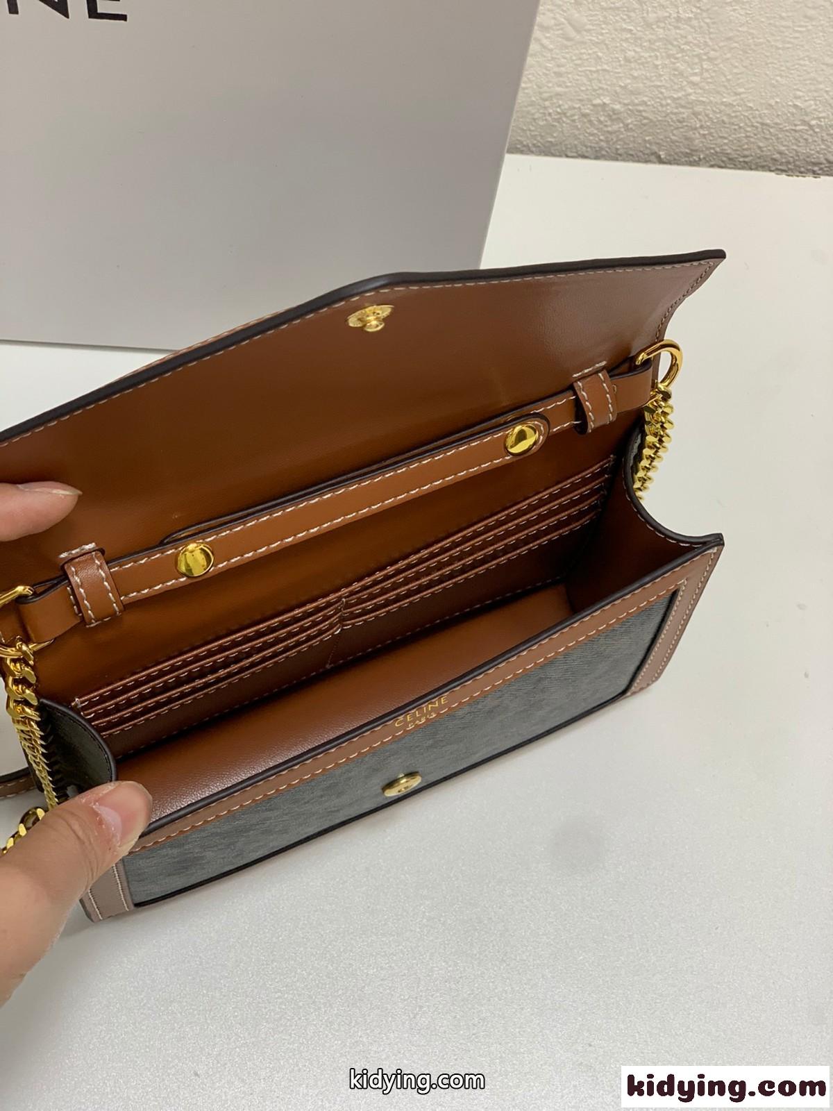 トリオンフキャンバス & カーフスキン チェーンウォレット セリーヌ バッグ コピー ショルダーバッグ-2
