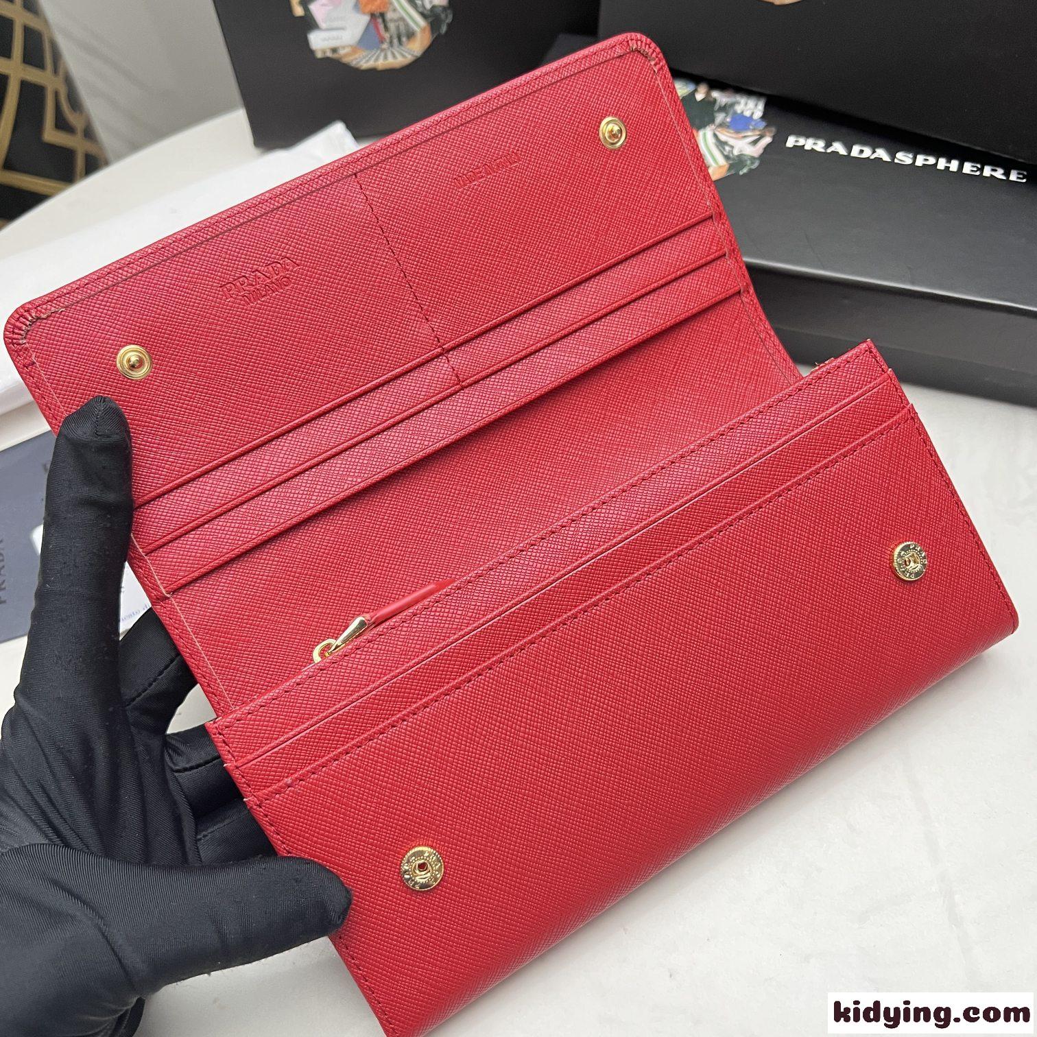 定番 人気 トライアングルロゴ 長財布 プラダ 財布 コピー レッド-2