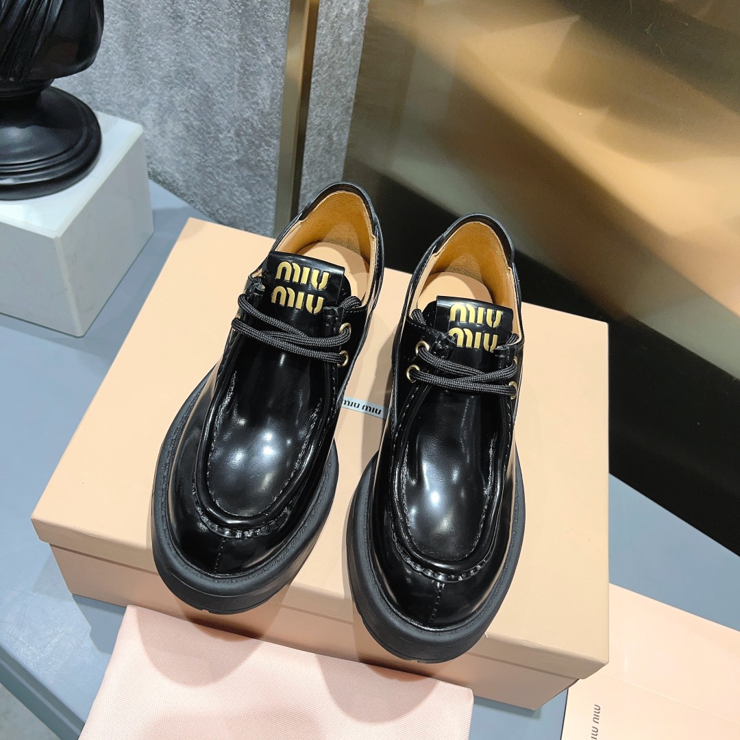 23-24AW プラットフォーム レースアップ シューズ ミュウミュウ シューズ コピー ブラック-1