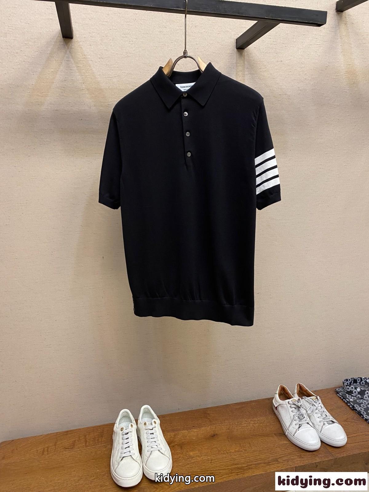 トムブラウン Tシャツ スーパーコピー 定番 人気 コットン 半袖ポロシャツ ブラック-0