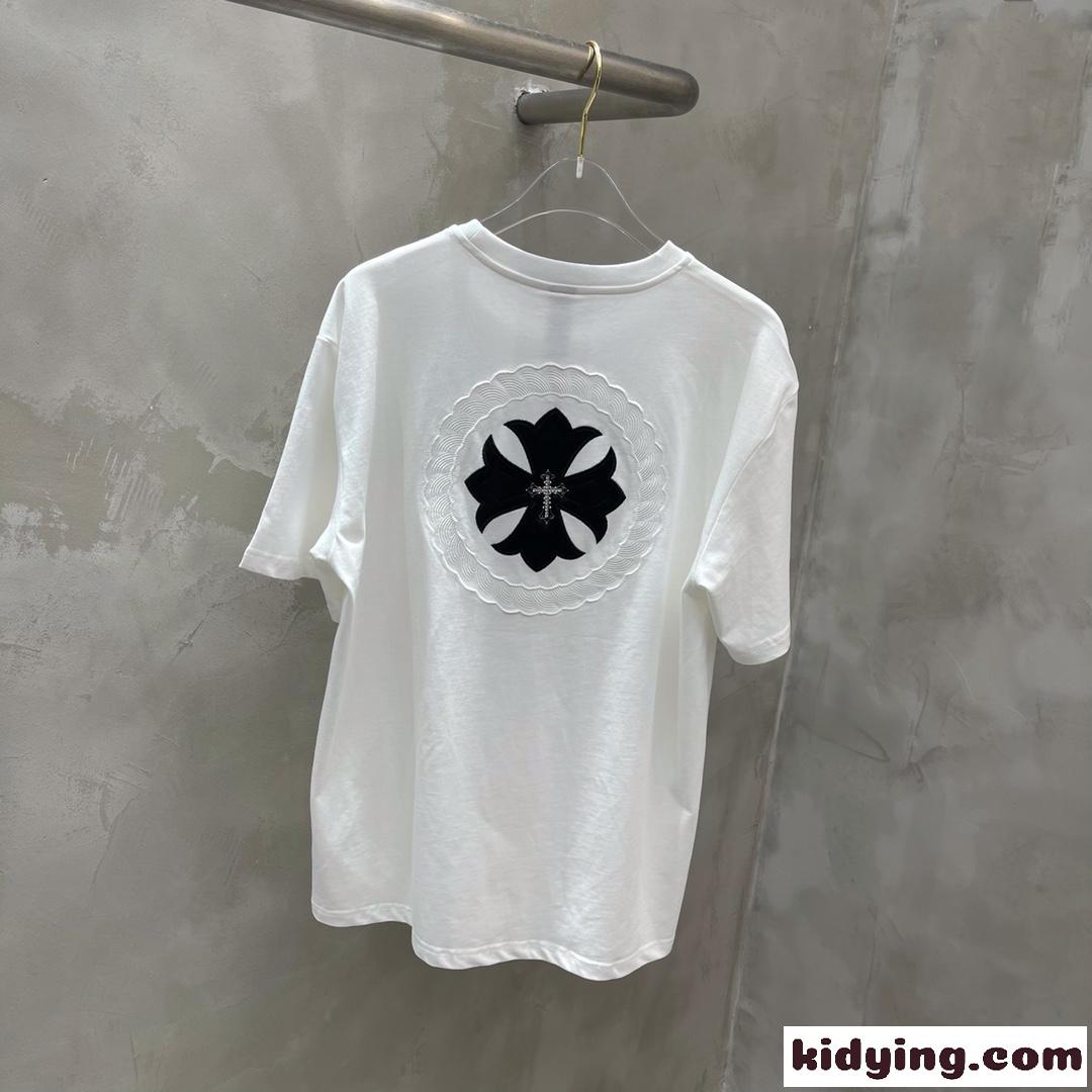 飽きのこない ユニセックス 刺繍 ロゴ クルーネック クロムハーツ tシャツ コピー 定番 カジュアル 通気性 快適-0