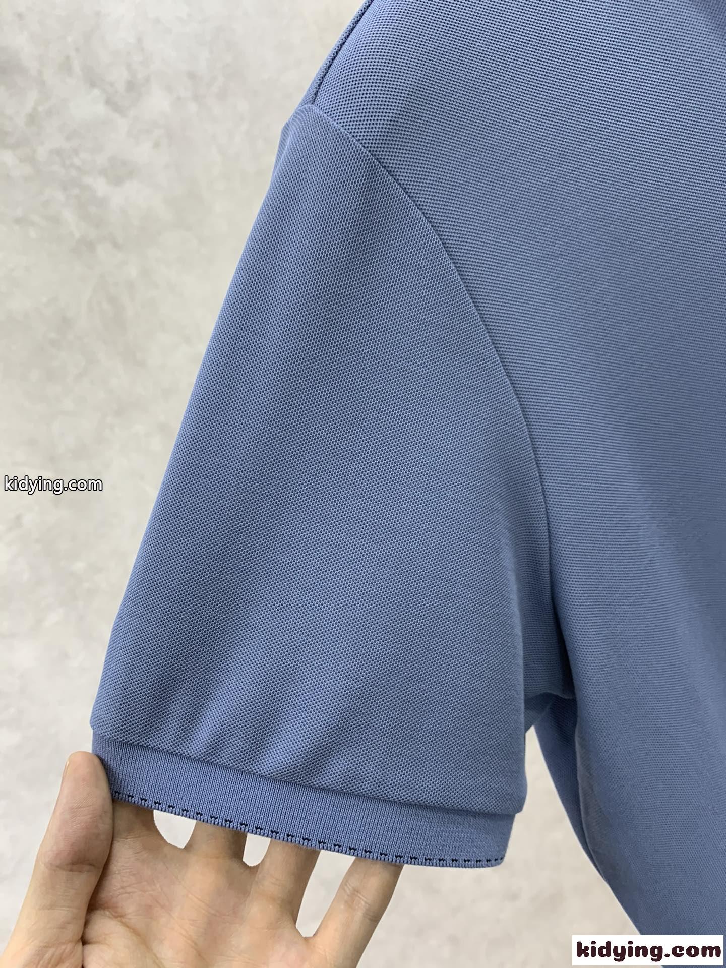 イヴ・サンローラン Tシャツ コピー 上品 ロゴ 刺繍 コットンピケ 半袖 ポロシャツ ブルー-3