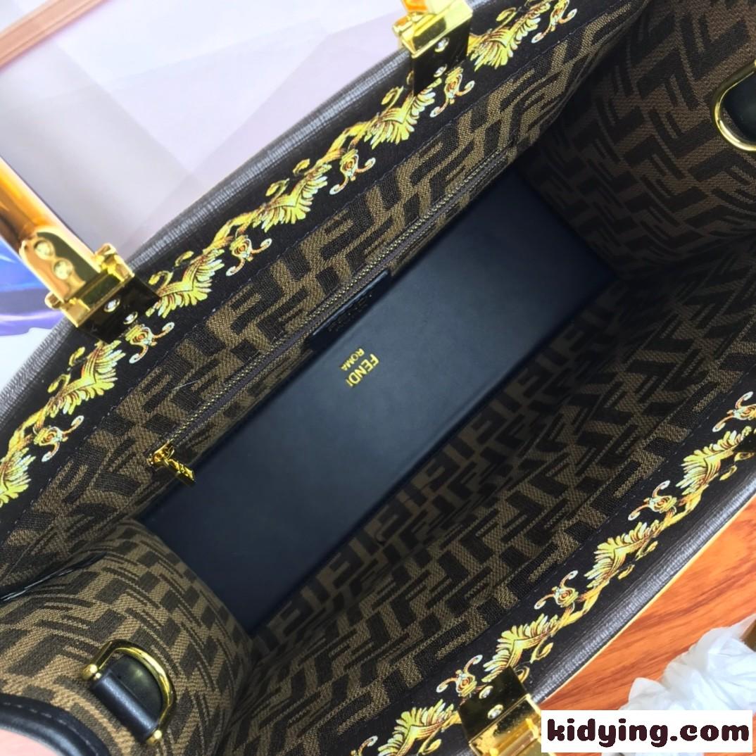 FENDI × VERSACE 注目 おしゃれ プリント フェンディ バッグ 人気 コピー 大容量 トートバッグ-3