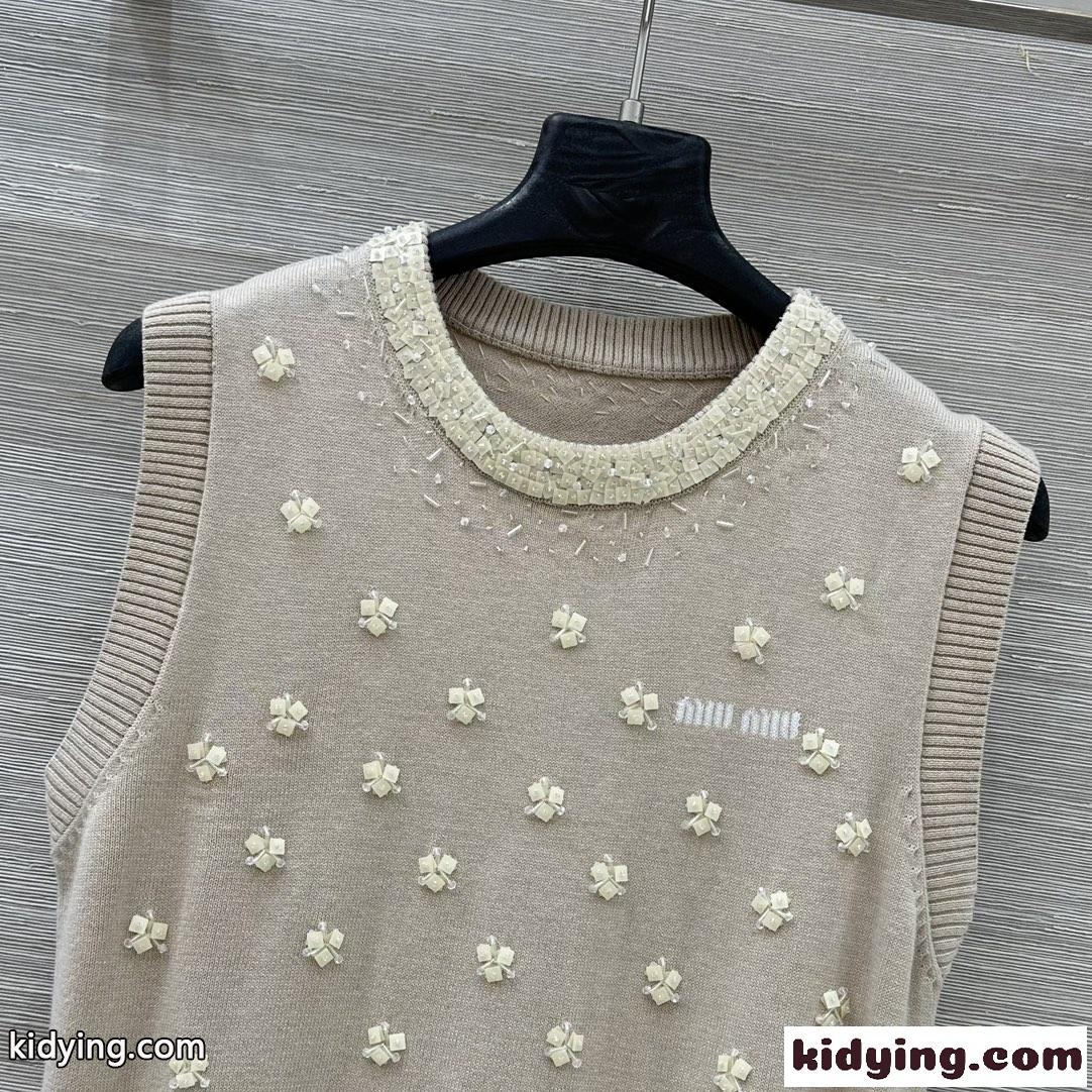 フェンミン 可愛い フラワー刺繍 ニットベスト ミュウミュウ ニット 偽物 ウール-1