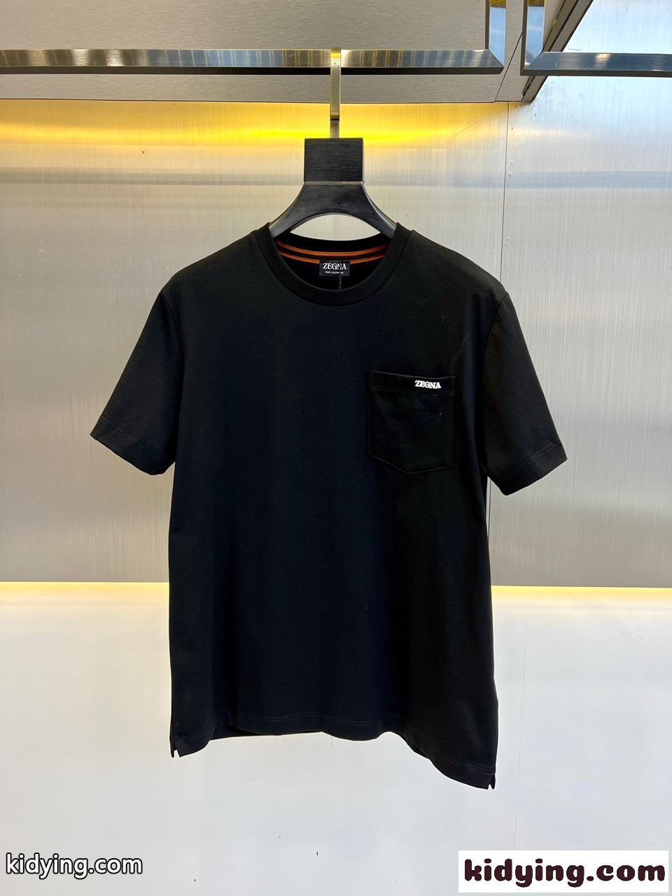 シンプル ロゴ クルーネック 半袖Tシャツ エルメネジルド・ゼニア Tシャツ コピー ブラック-0