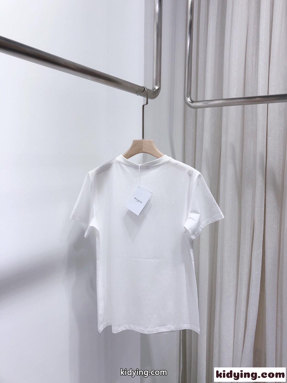シンプル おしゃれ クールネック 半袖 ロゴ バルマン レディース コピー tシャツ 人気 定番 ホワイト 合わせやすい-1