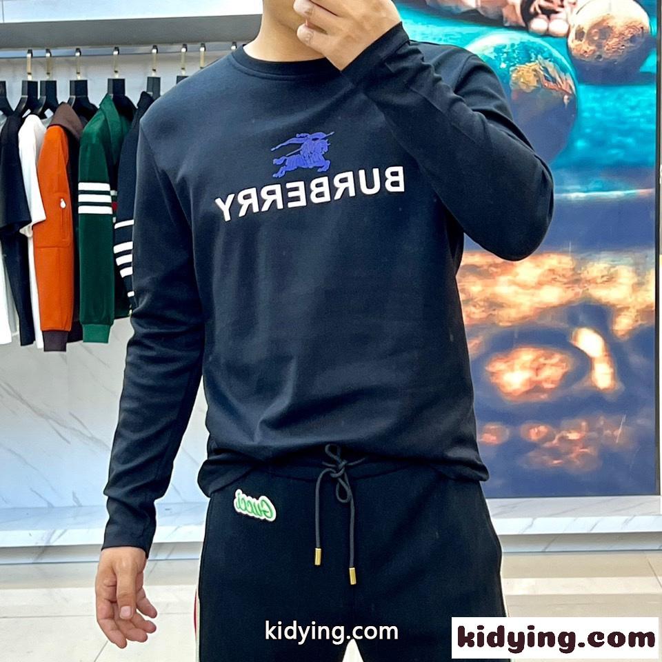 ベーシック ロゴプリント クルーネック 長袖Tシャツ バーバリー Tシャツ コピー ブラック-2