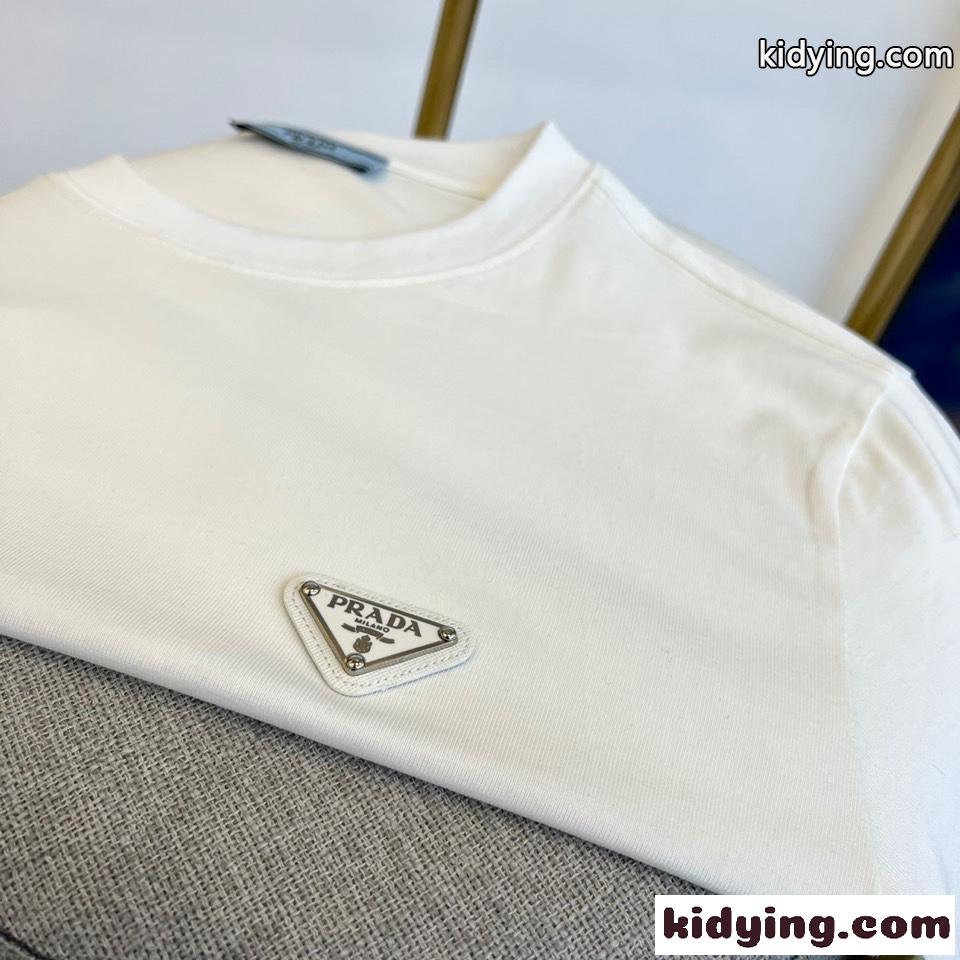 シンプル トライアングルロゴ付き 半袖Tシャツ プラダ Tシャツ コピー ホワイト-1