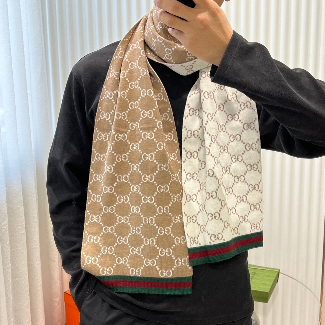グッチ スカーフ コピー ユニセックス 定番 人気 カシミヤ ニット マフラー-0