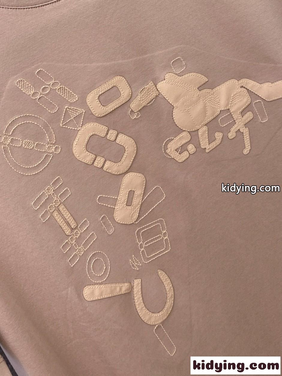 洗練された カジュアル クルーネック 半袖Tシャツ エルメス Tシャツ 偽物 ダスティピンク-2