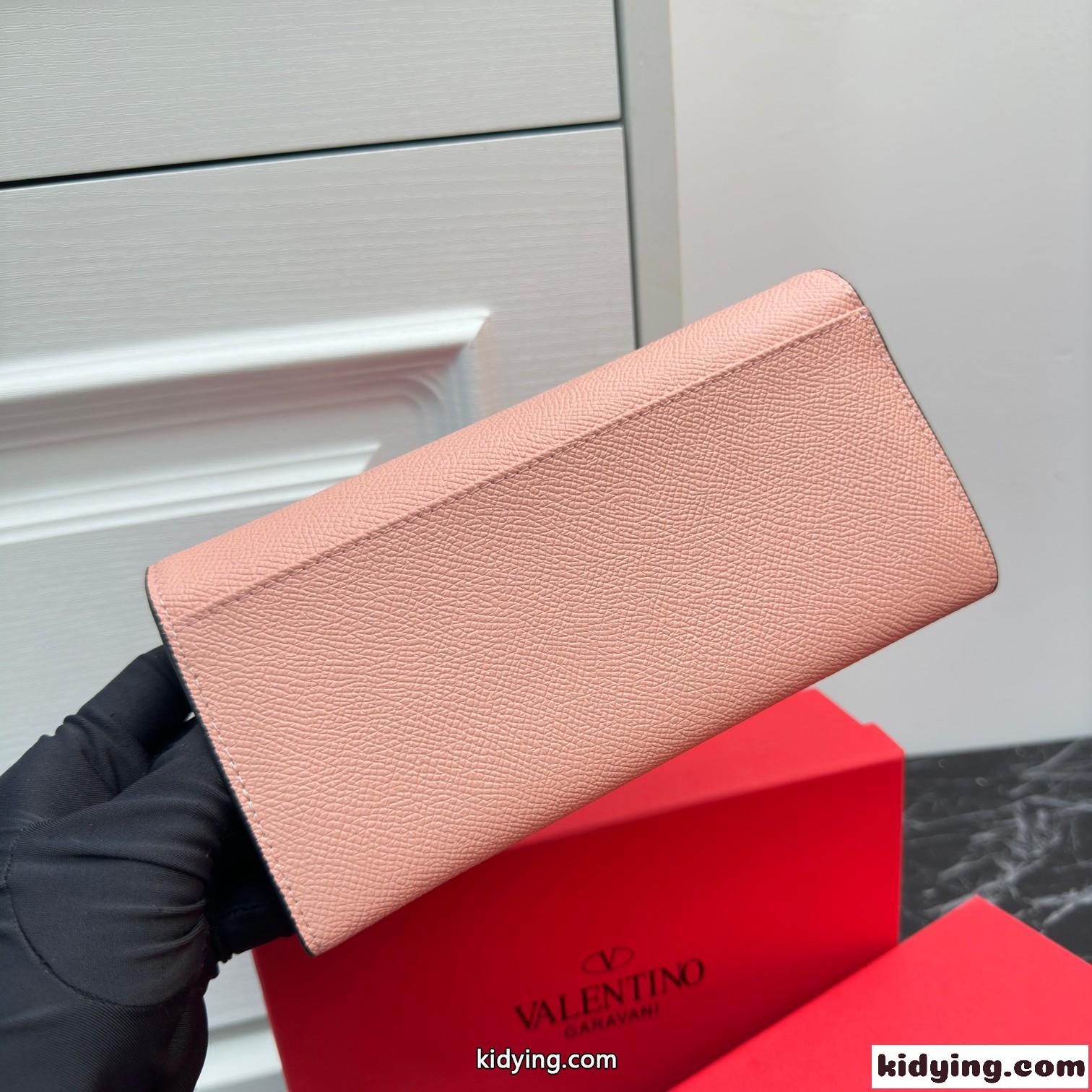 ヴァレンティノ 財布 コピー Vロゴ シグネチャー グレインカーフスキン 長財布 ピンク-1