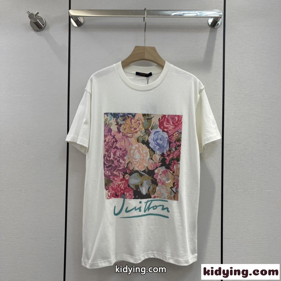 オーバーサイズ おしゃれ プリント ルイ・ヴィトン Tシャツ コピー 半袖 コットン トップス-0